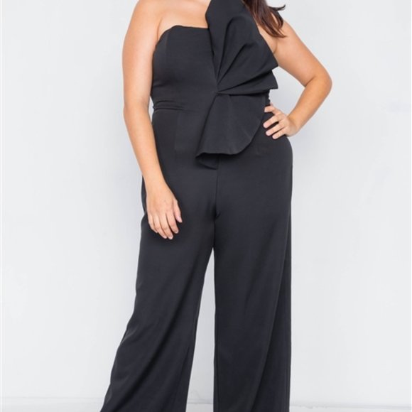 Main Event Black Strapless Jumpsuit (Plus) - Picture 4 of 6